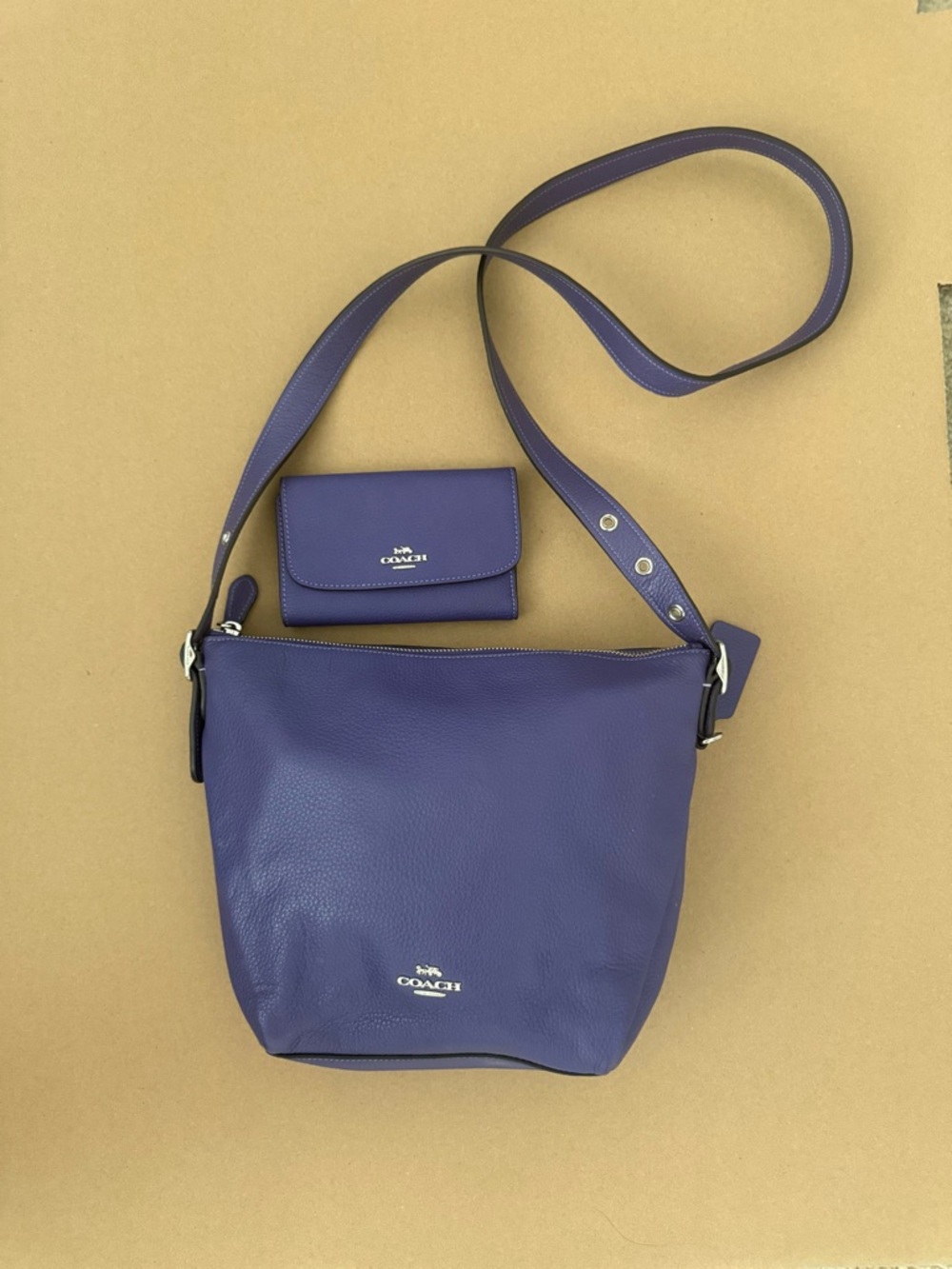 Coach Purple Pebbled Leather Crossbody Bag with purple coach wallet